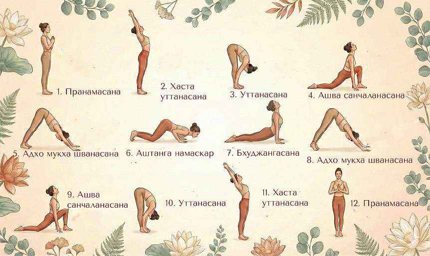 Схема последовательности асан Сурья намаскар